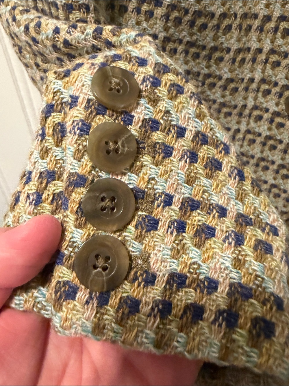 Vintage Talbots Wool Blend Olive Blue Italian Fabric Size 18 - Picture 4 of 8